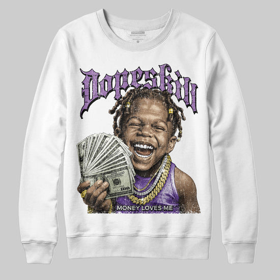 PURPLE Sneakers DopeSkill Sweatshirt Money Loves Me Graphic Streetwear - White 