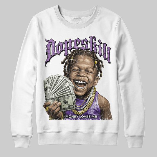 PURPLE Sneakers DopeSkill Sweatshirt Money Loves Me Graphic Streetwear - White 