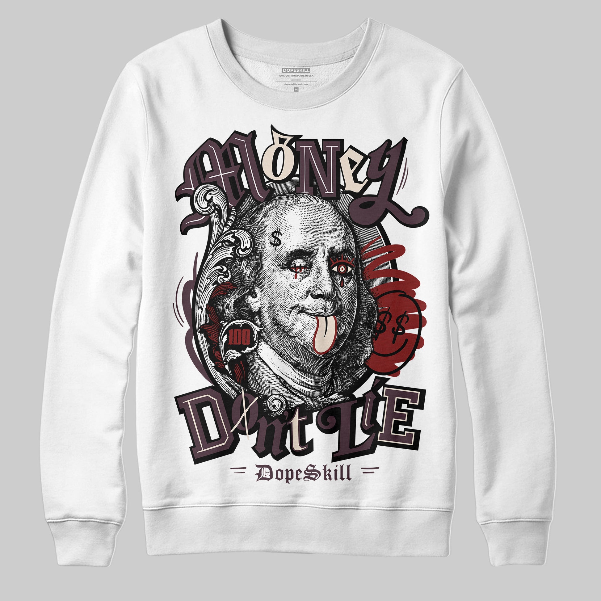 Adidas Samba OG Maroon Gold Metallic DopeSkill Sweatshirt Money Don't Lie Graphic Streetwear - White 