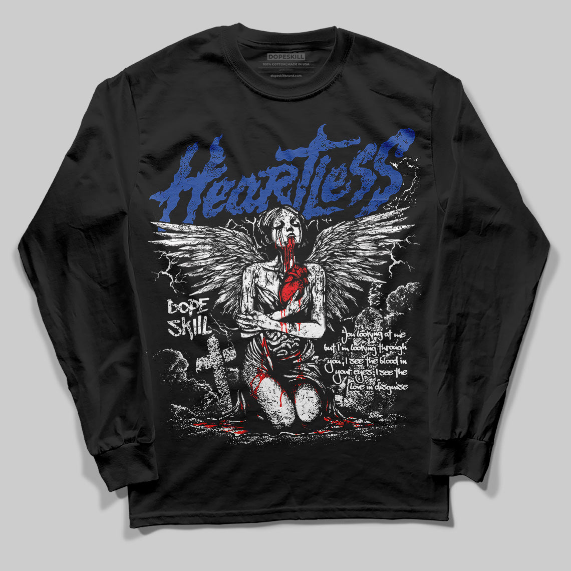 Royal Blue Sneakers DopeSkill Long Sleeve T-Shirt Heartless Graphic Streetwear - Black