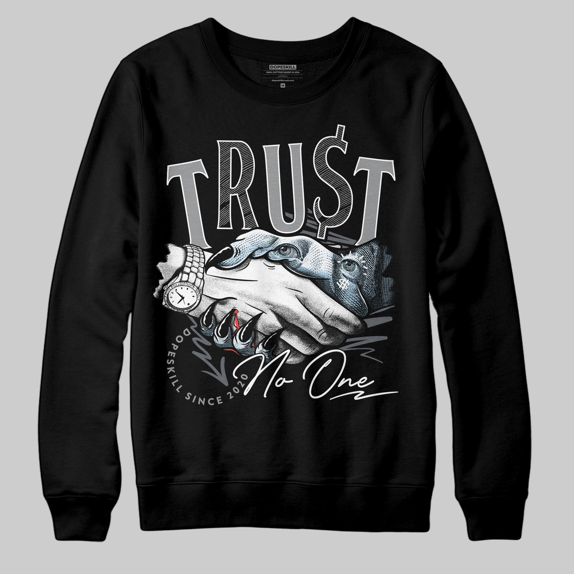 Jordan 5 Retro Wolf Grey (2026) DopeSkill Sweatshirt Trust No One Graphic Streetwear - black
