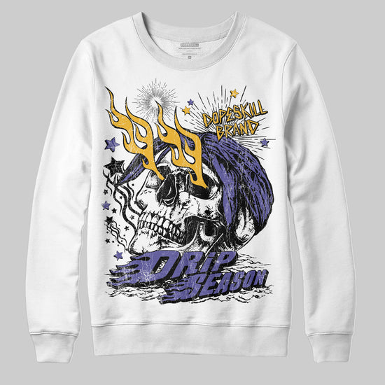Jordan 4 Retro Lakers DopeSkill Sweatshirt Drip Season Graphic Streetwear - White 