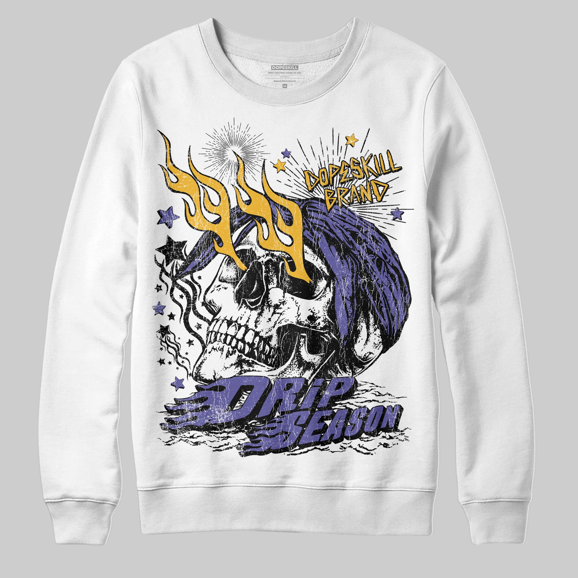 Jordan 4 Retro Lakers DopeSkill Sweatshirt Drip Season Graphic Streetwear - White 