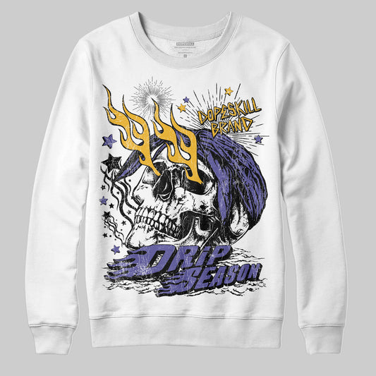 Jordan 4 Retro Lakers DopeSkill Sweatshirt Drip Season Graphic Streetwear - White 