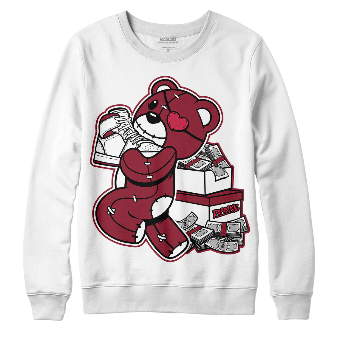 Jordan 1 Retro High '85 OG Metallic Burgundy DopeSkill Sweatshirt Bear Steals Sneaker Graphic Streetwear - White 