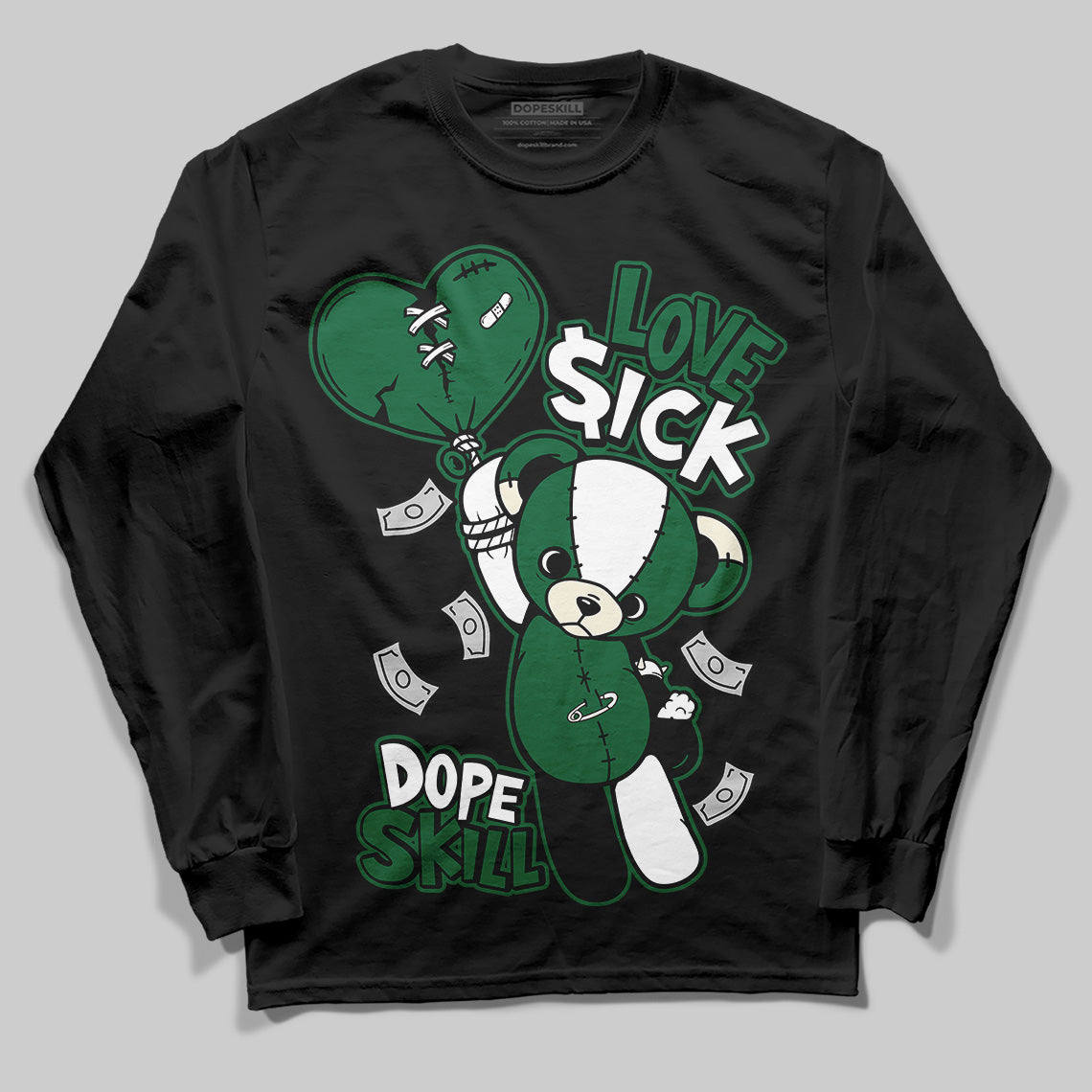 Jordan 13 GS “Pine Green” DopeSkill Long Sleeve T-Shirt Love Sick Graphic Streetwear - Black