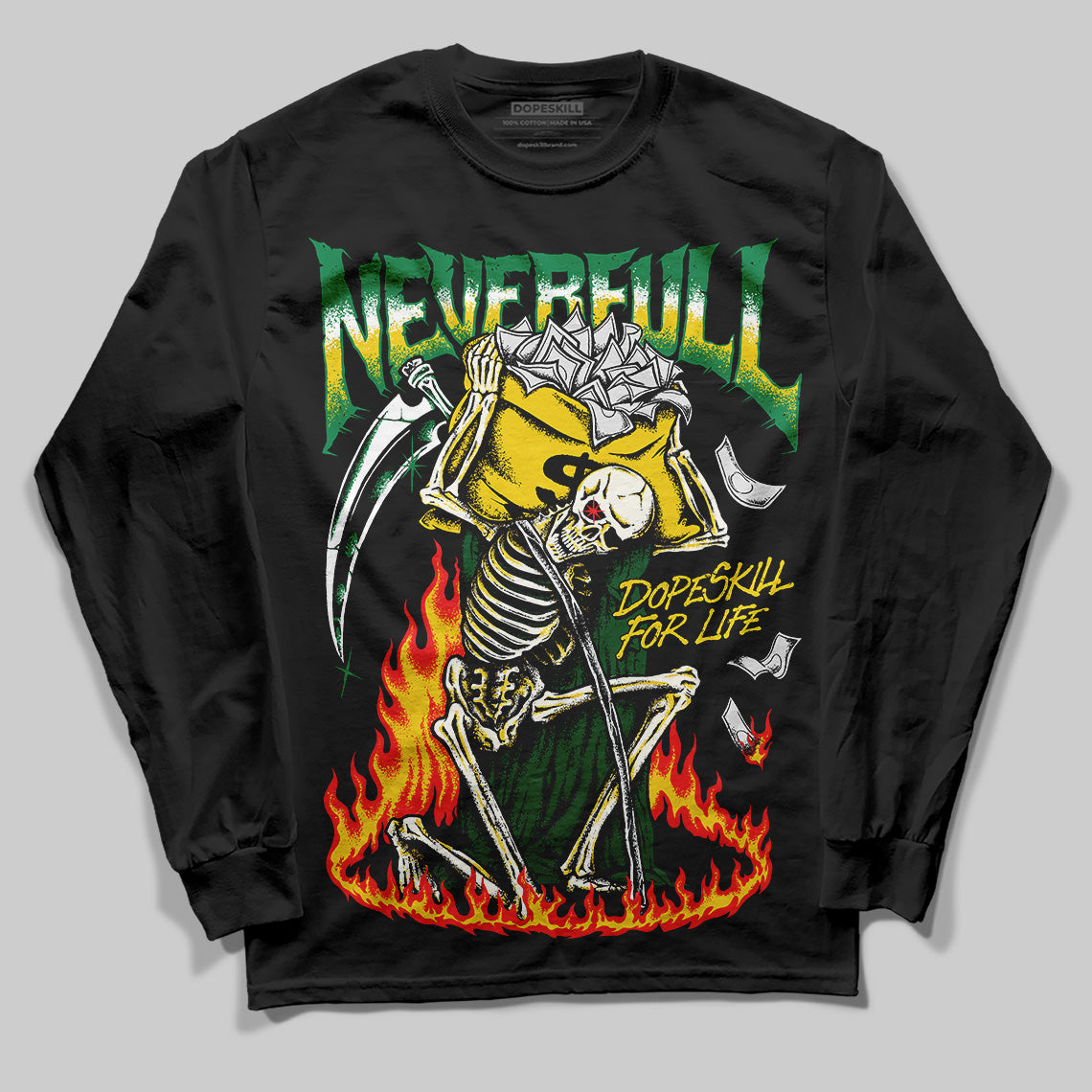 Green Sneakers DopeSkill Long Sleeve T-Shirt NeverFull Graphic Streetwear - Black