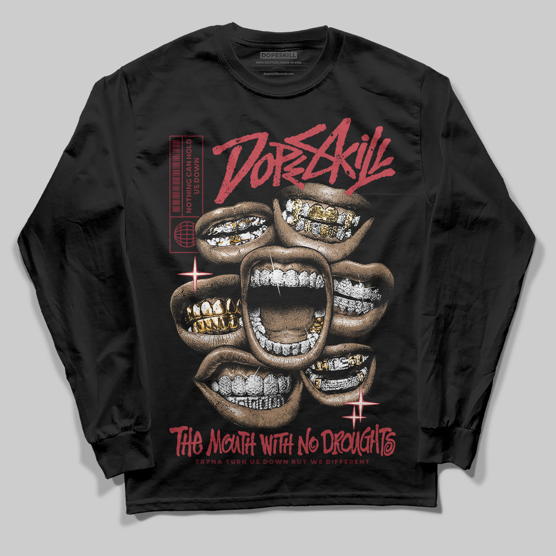Jordan 4 “Sierra Red" DopeSkill Long Sleeve T-Shirt The Mouth With No Droughts Graphic Streetwear - Black