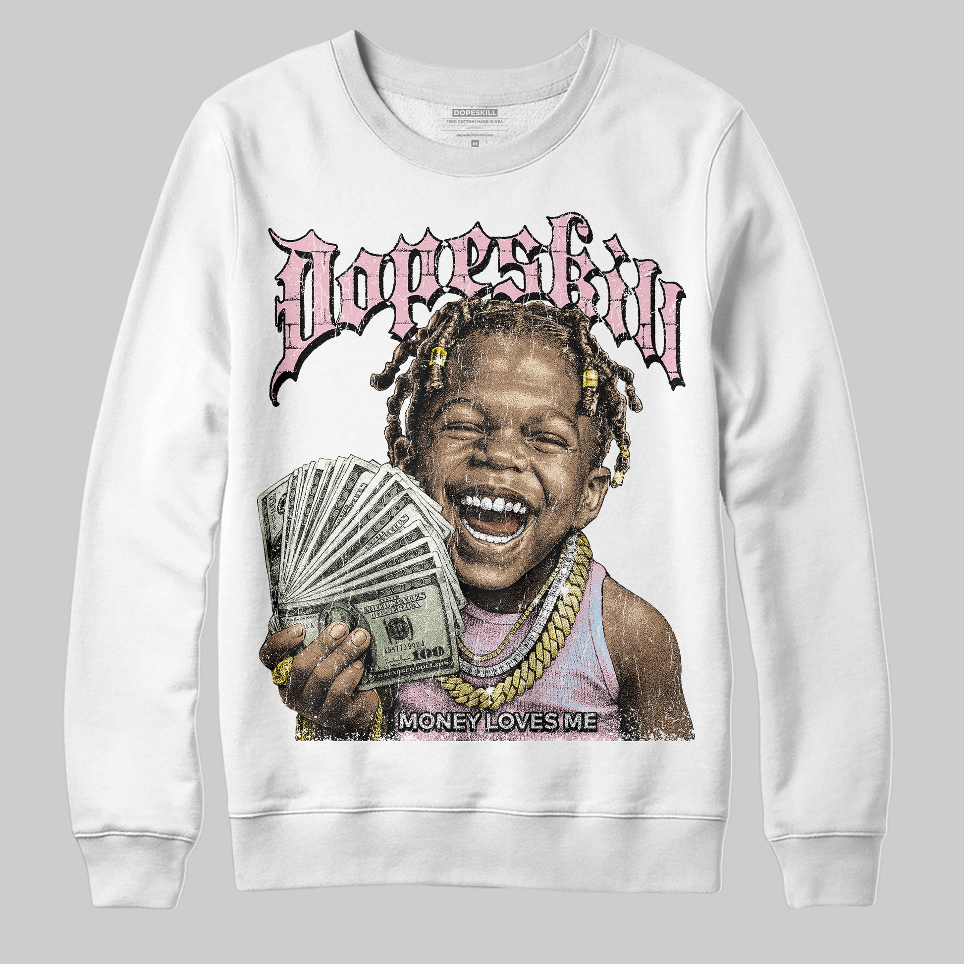 Jordan 4 Retro Valentine's Day (2026) (GS) DopeSkill Sweatshirt Money Loves Me Graphic Streetwear - White