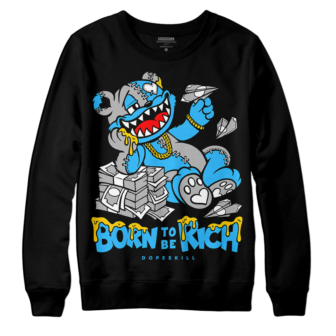 Jordan 2 Low "University Blue" DopeSkill Sweatshirt Born To Be Rich Graphic Streetwear - Black