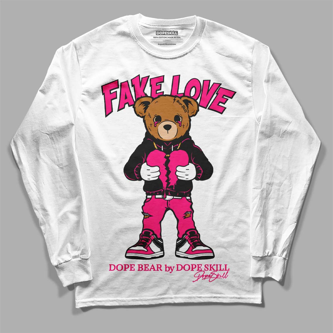 Jordan 1 Low GS “Fierce Pink” Dopeskill Long Sleeve T-Shirt Fake Love Graphic Streetwear - White