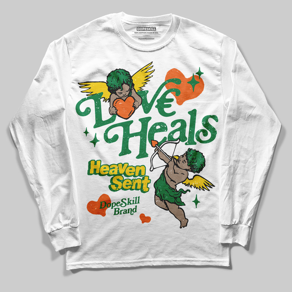 Green Sneakers DopeSkill Long Sleeve T-Shirt New Love Heals Graphic Streetwear - WHite