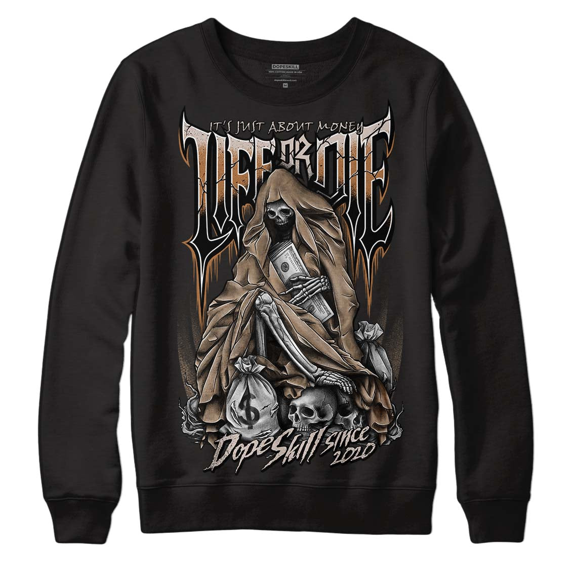 Jordan 3 Retro Palomino DopeSkill Sweatshirt Life or Die Graphic Streetwear - Black