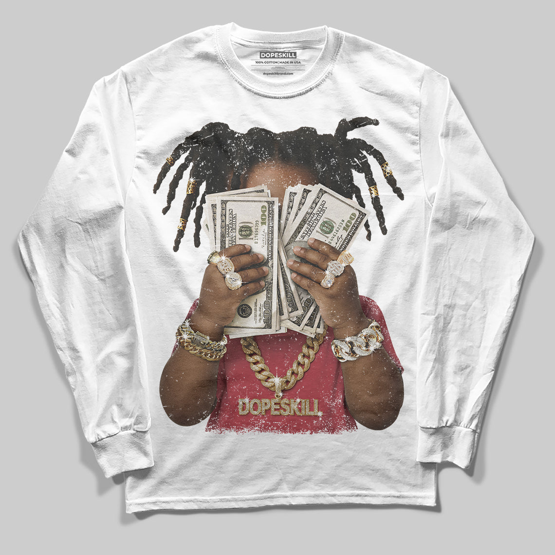 Jordan 4 “Sierra Red" DopeSkill Long Sleeve T-Shirt Rich Youth Graphic Streetwear - White