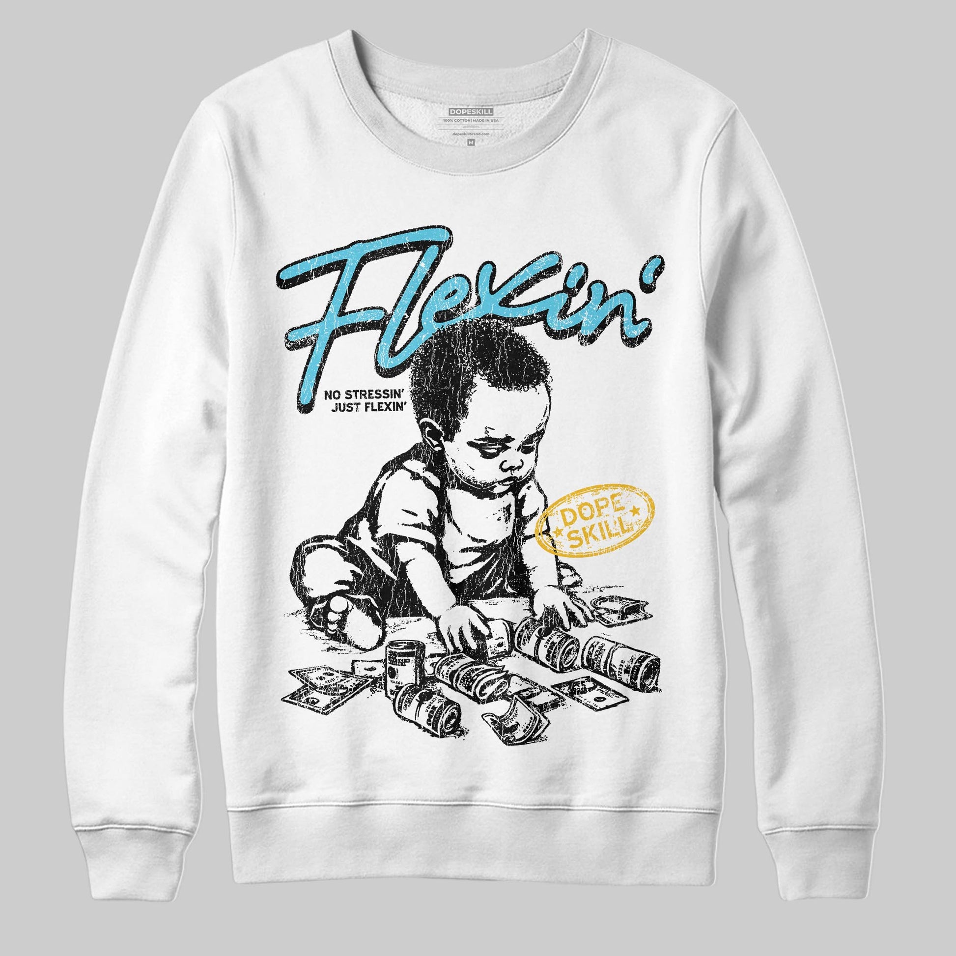 Jordan 11 Retro Gamma Blue (2025) DopeSkill Sweatshirt Flexin' Graphic Streetwear - White