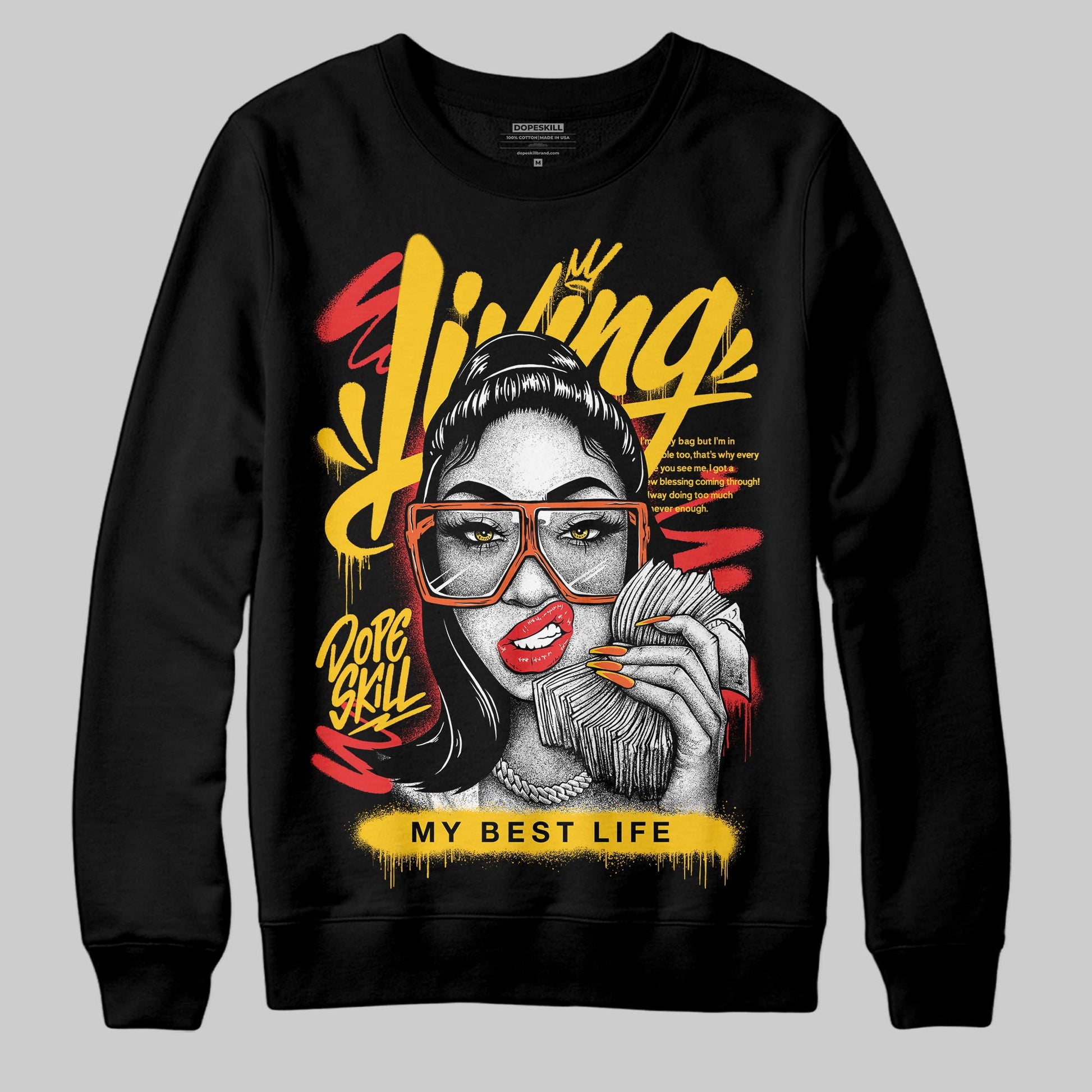 Yellow Sneakers DopeSkill Sweatshirt Living My Best Life Graphic Streetwear  - black