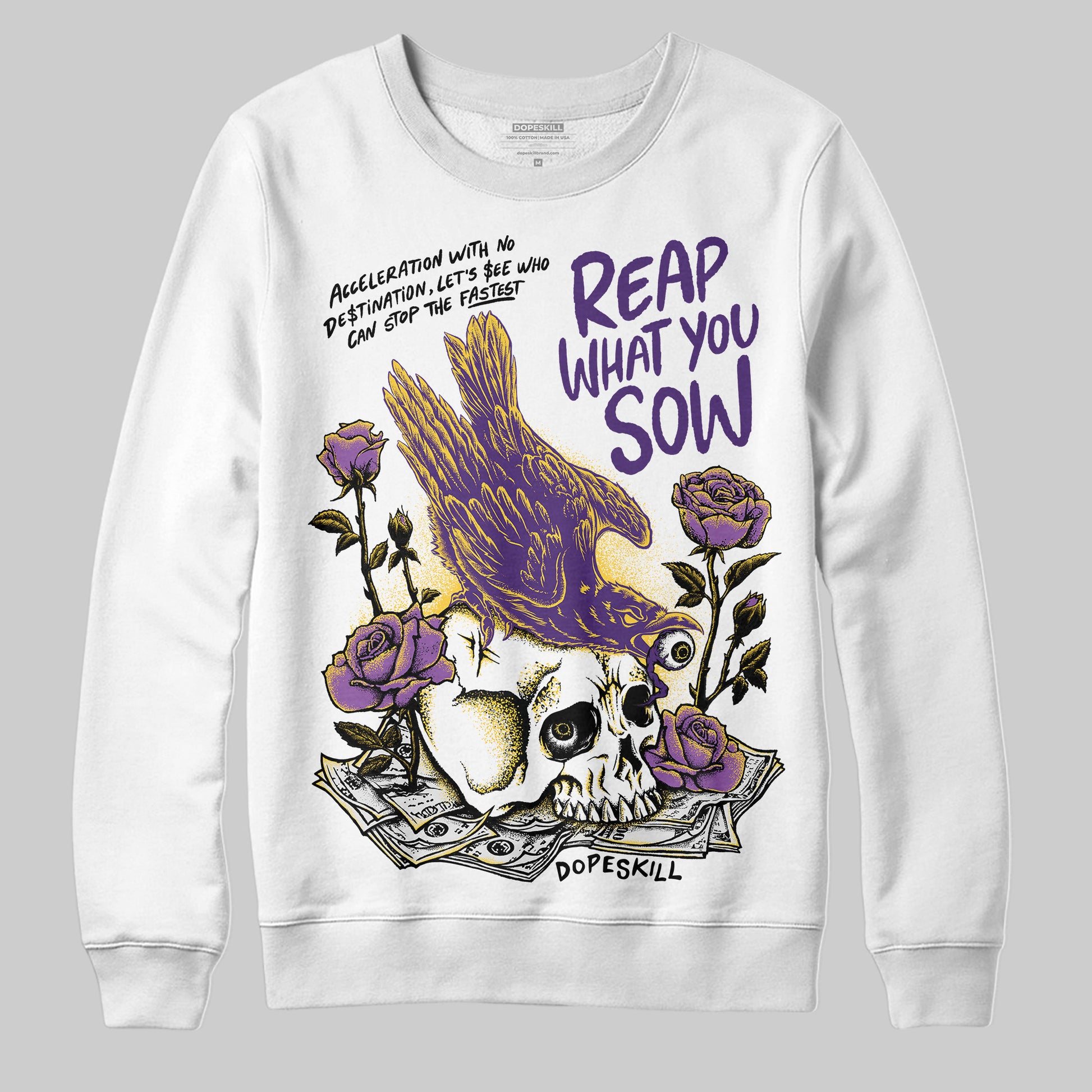 Jordan 12 “Field Purple” DopeSkill Sweatshirt Reap What You Sow Graphic Streetwear - White