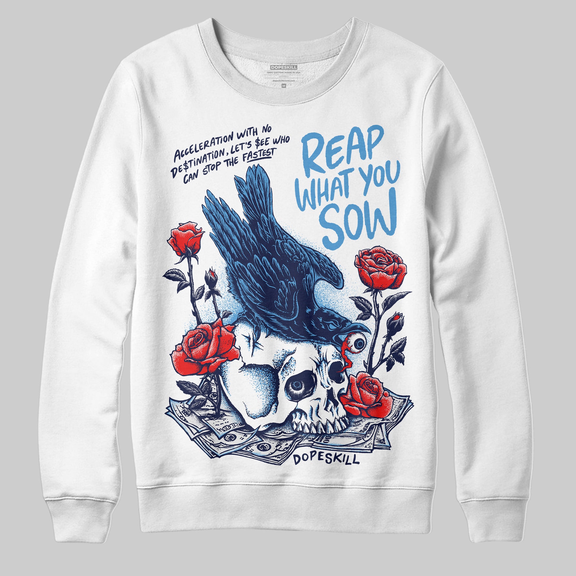 Jordan 3 "Midnight Navy" DopeSkill Sweatshirt Reap What You Sow Graphic Streetwear - White