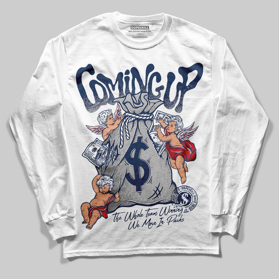 Jordan 4 SB “Summit White/Navy” DopeSkill Long Sleeve T-Shirt Money Bag Coming Up Graphic Streetwear - White