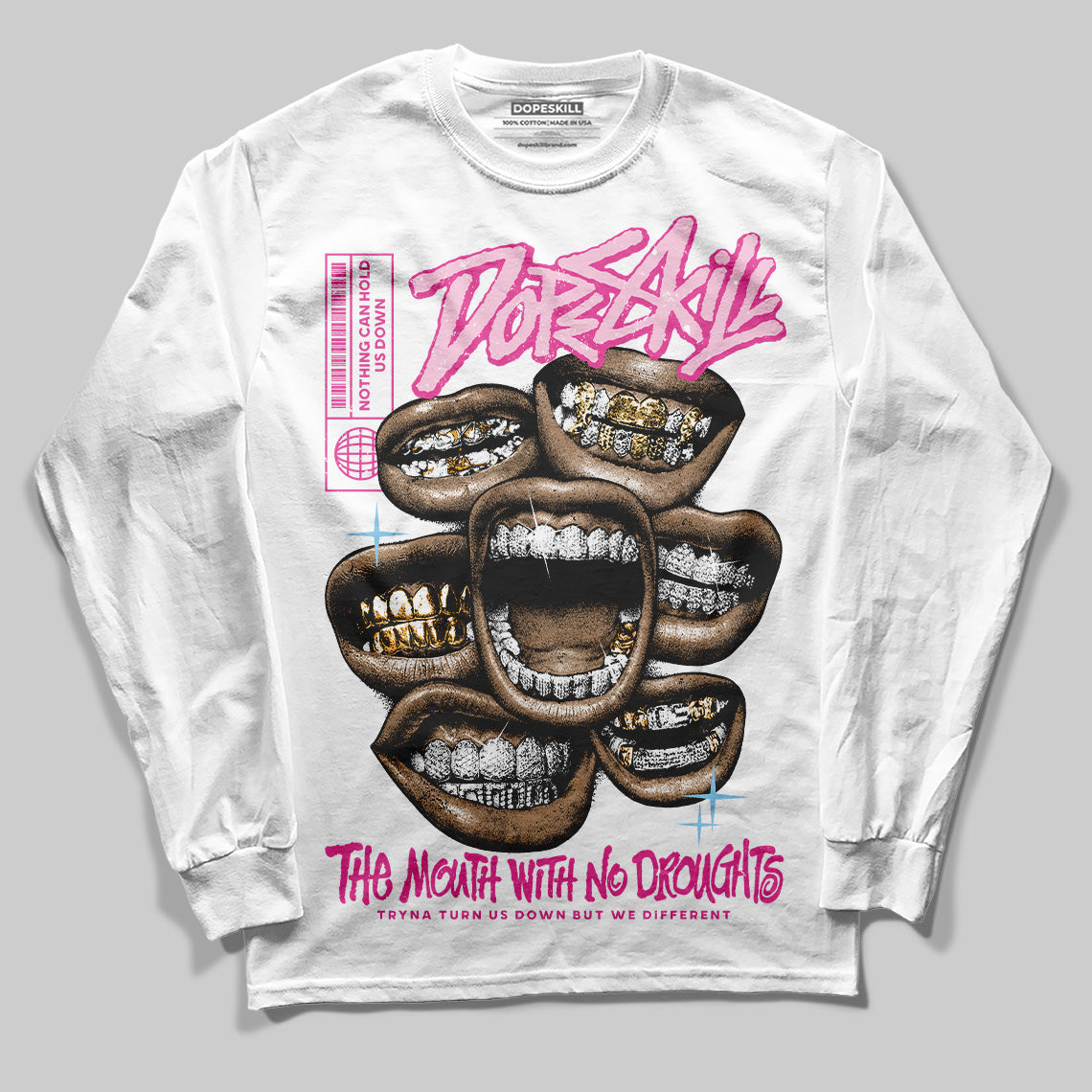 Jordan 6 “Doernbecher” DopeSkill Long Sleeve T-Shirt The Mouth With No Droughts Graphic Streetwear - White