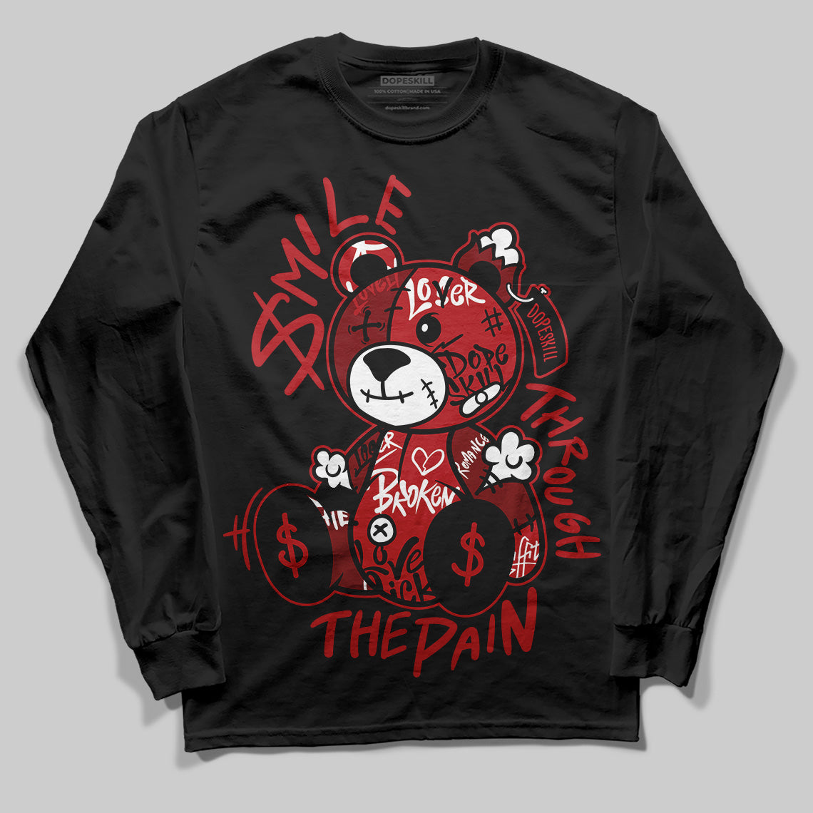 Jordan 12 Retro Flu Game (2025) DopeSkill Long Sleeve T-Shirt Smile Through The Pain Graphic Streetwear - Black
