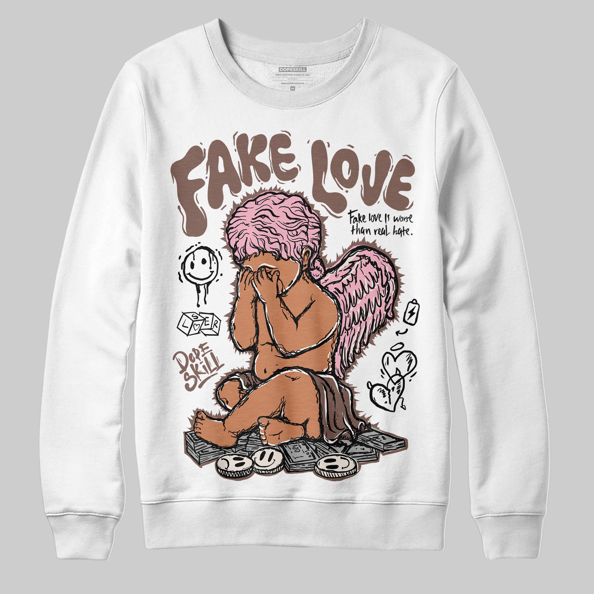 Adidas Campus 00s Dust Cargo Clear ‘Pink’ DopeSkill Sweatshirt False Love Graphic Streetwear - White