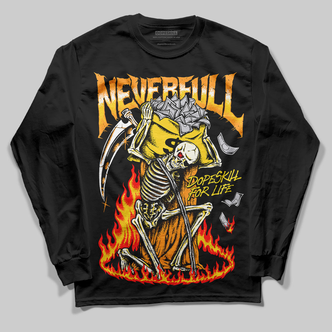 Jordan 4 Thunder DopeSkill Long Sleeve T-Shirt NeverFull Graphic Streetwear - Black