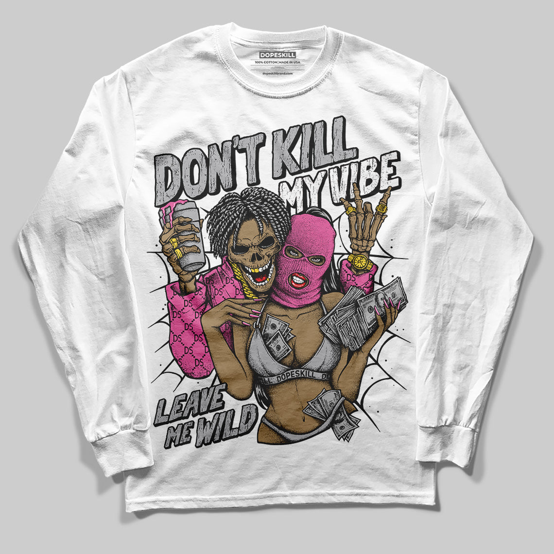 Asics Gel-Kayano 14 ‘Cream Sweet Pink’ DopeSkill Long Sleeve T-Shirt Don't Kill My Vibe Graphic Streetwear - White