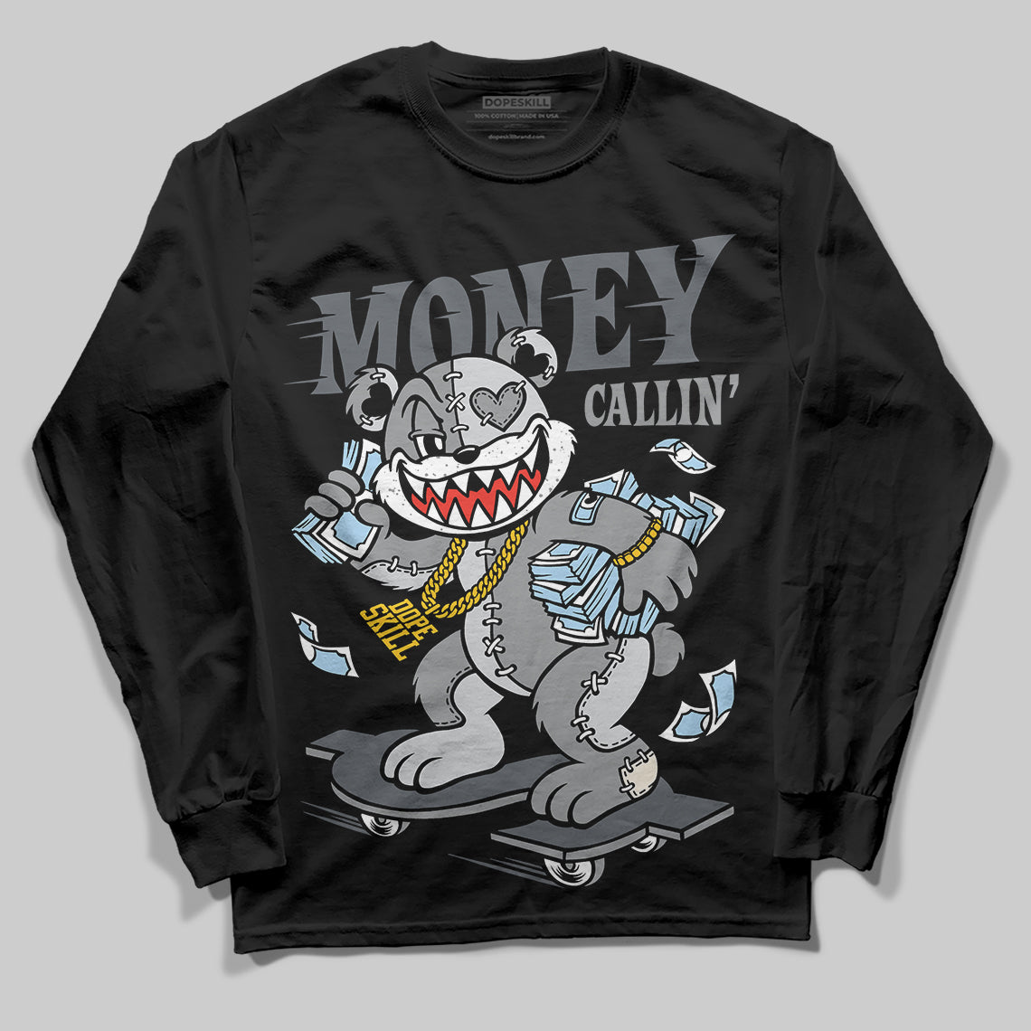 Jordan 5 Retro Wolf Grey (2026) DopeSkill Long Sleeve T-Shirt Money Callin' Graphic Streetwear - Black