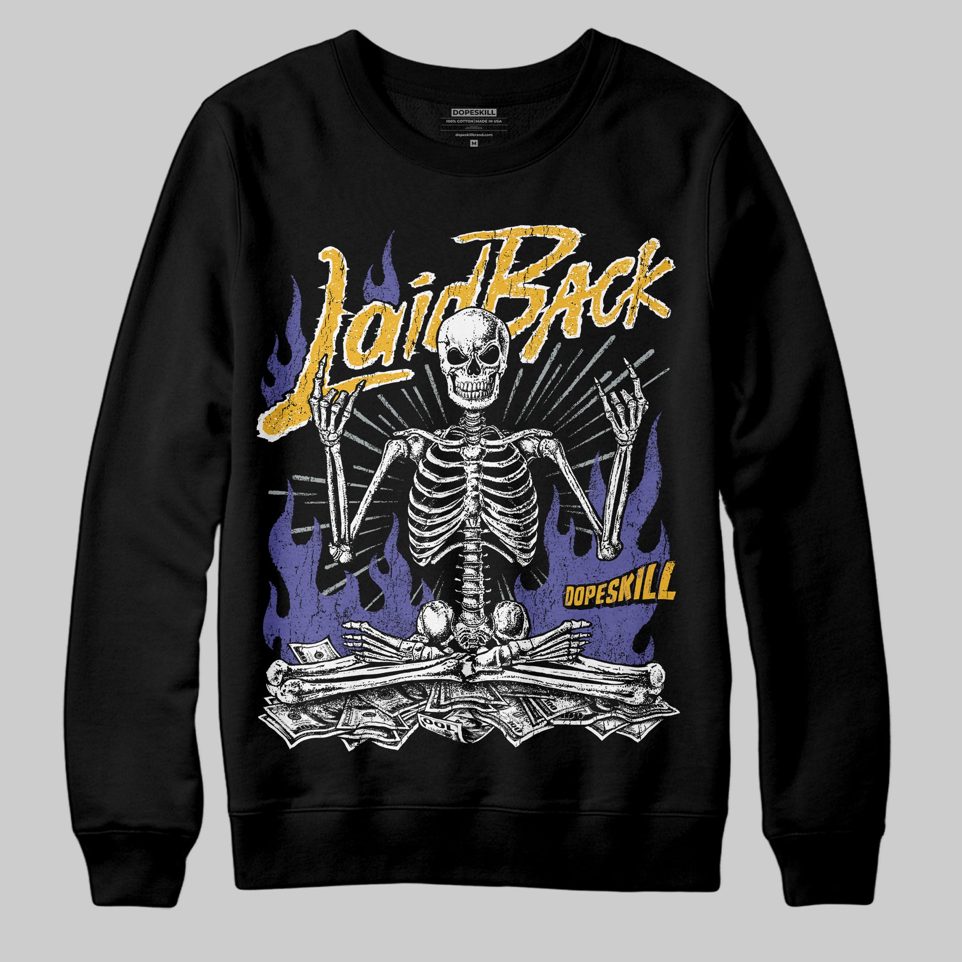 Jordan 4 Retro Lakers DopeSkill Sweatshirt Laid Back Graphic Streetwear - Black