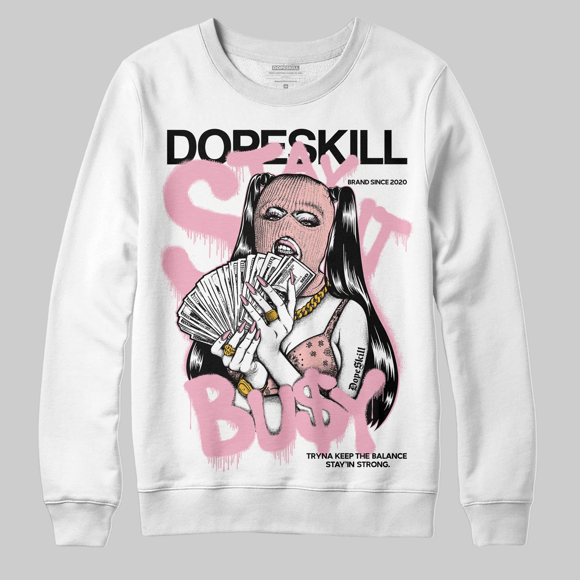 AMIRI White & Pink Stars Court Sneakers DopeSkill Sweatshirt Stay It Busy Graphic Streetwear - White