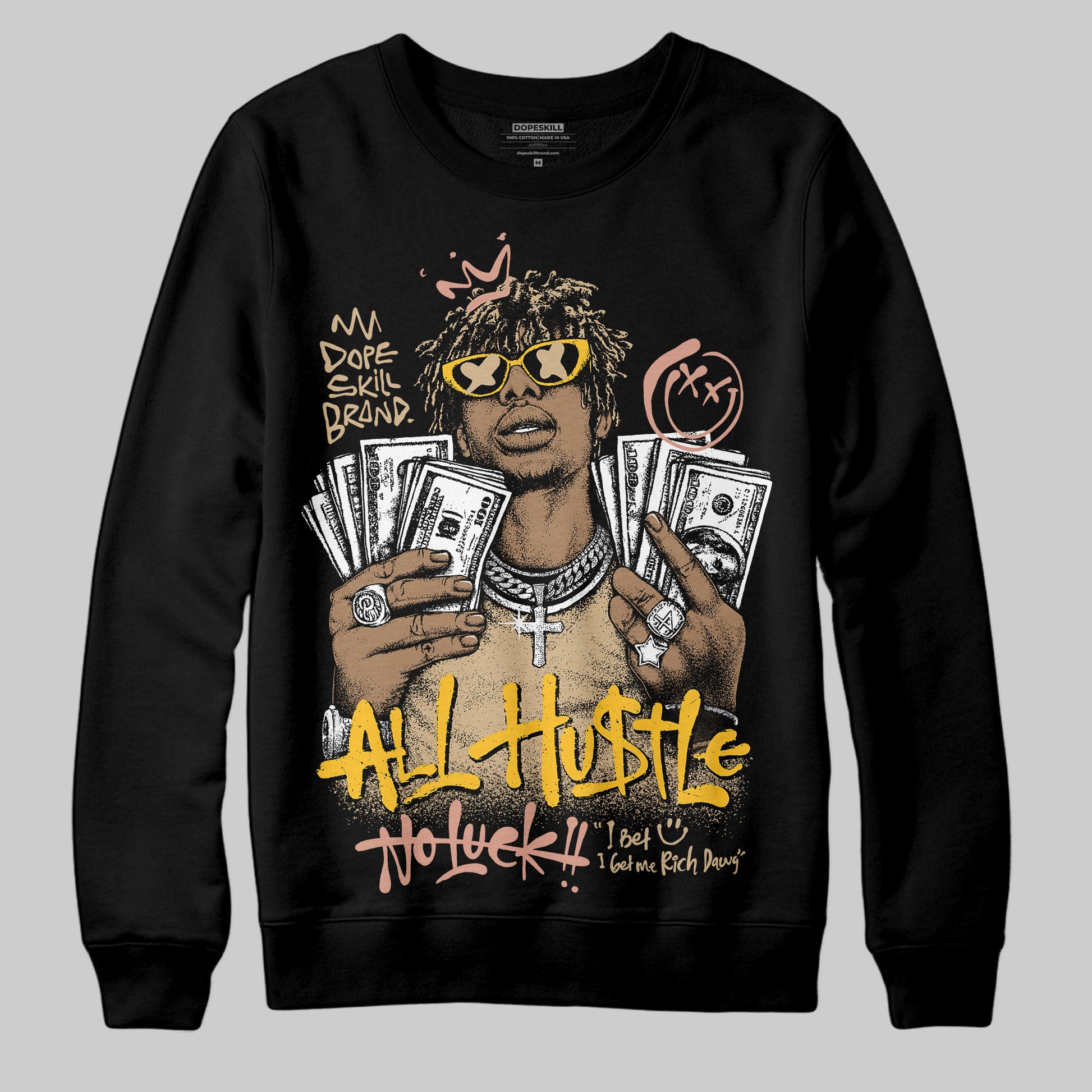 TAN Sneakers DopeSkill Sweatshirt All Hustle No Luck Graphic Streetwear - Black