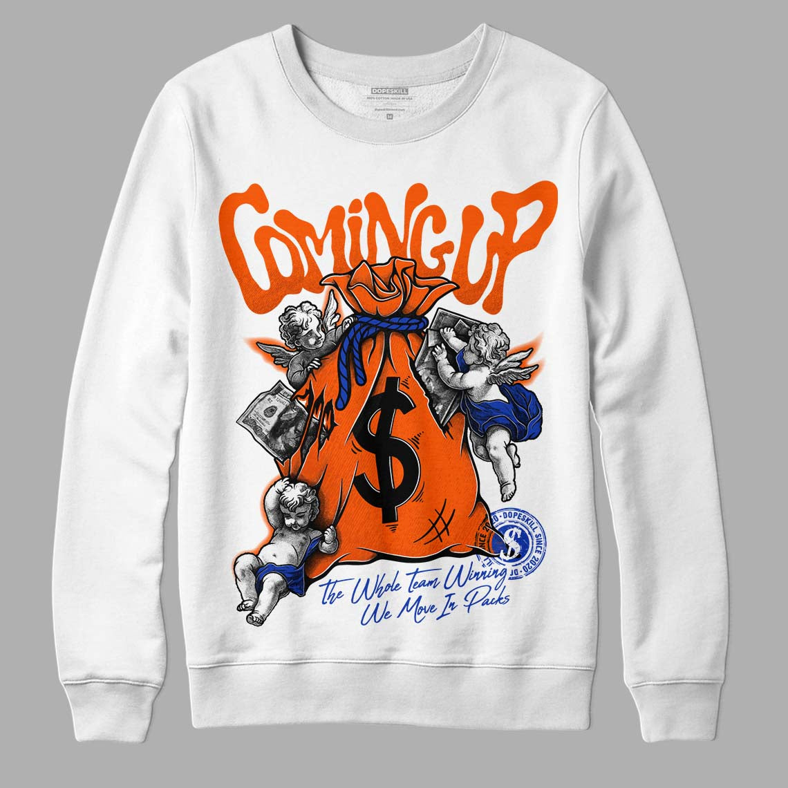 Dunk Low Futura Orange Blaze DopeSkill Sweatshirt Money Bag Coming Up Graphic Streetwear - White