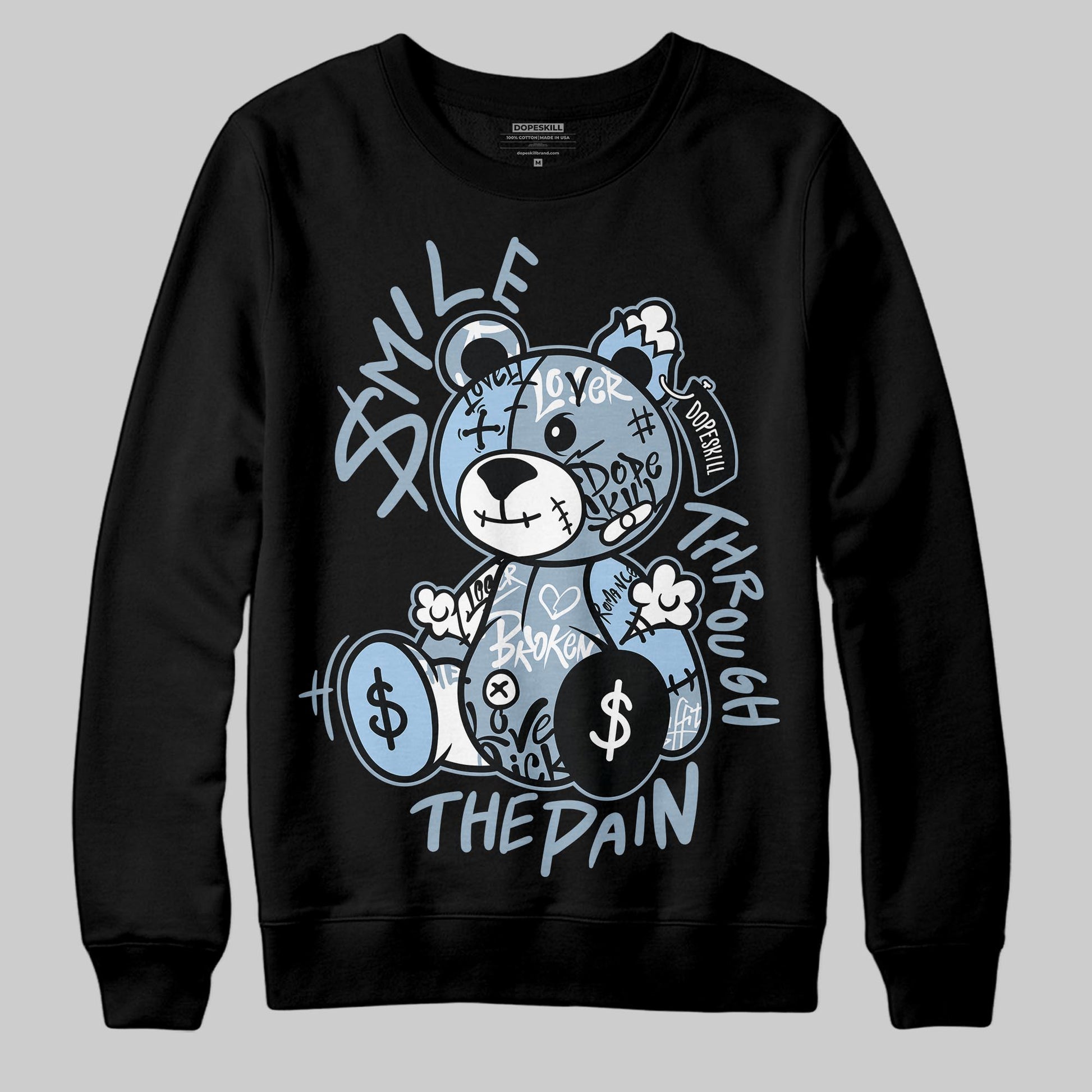 Jordan 40 “Blue Suede” DopeSkill Sweatshirt Smile Through The Pain Graphic Streetwear - Black