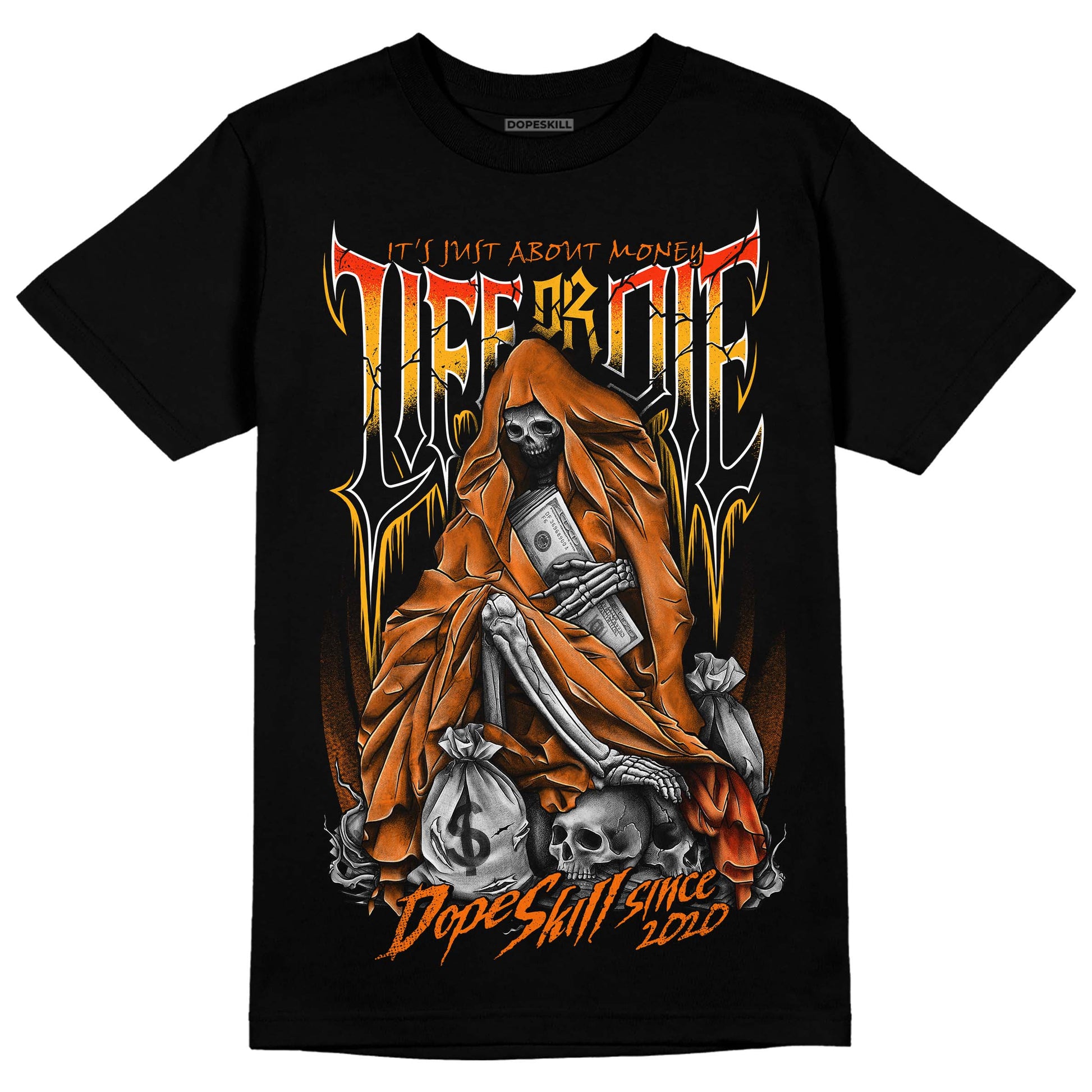 Orange, Black & White Sneakers DopeSkill T-Shirt Life or Die Graphic Streetwear - Black