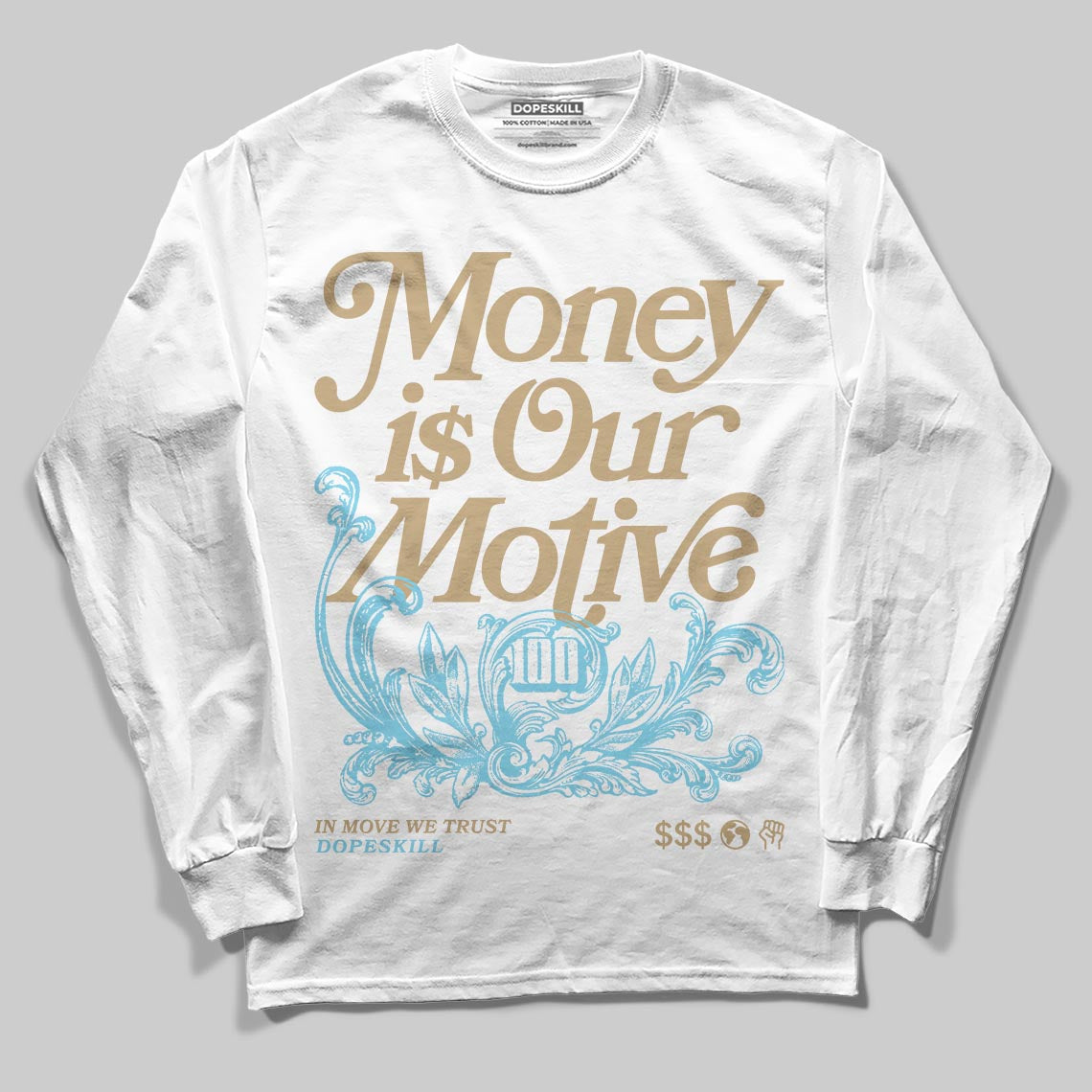 Jordan 11 City Pack “H-Town” DopeSkill Long Sleeve T-Shirt Money Is Our Motive Typo Graphic Streetwear - White
