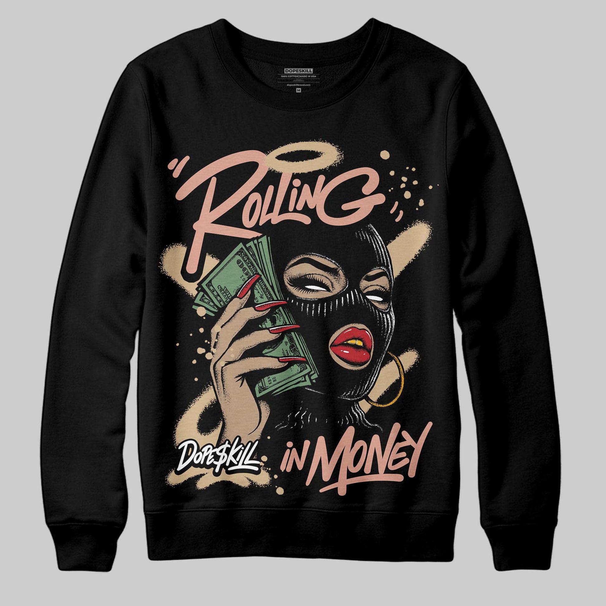 TAN Sneakers DopeSkill Sweatshirt Rolling in Money Graphic Streetwear - Black