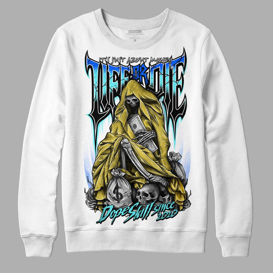 Jordan 5 Aqua DopeSkill Sweatshirt Life or Die Graphic Streetwear - White