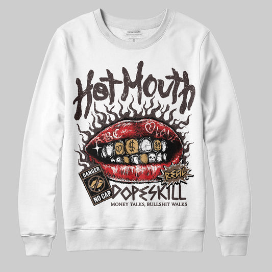 Jordan 5 “Earth/Metallic Gold” DopeSkill Sweatshirt Hot Mouth Graphic Streetwear - White