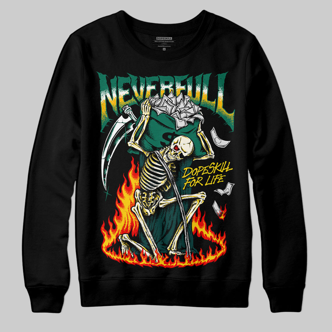 Jordan 4 Retro Oxidized Green DopeSkill Sweatshirt NeverFull Graphic Streetwear - Black