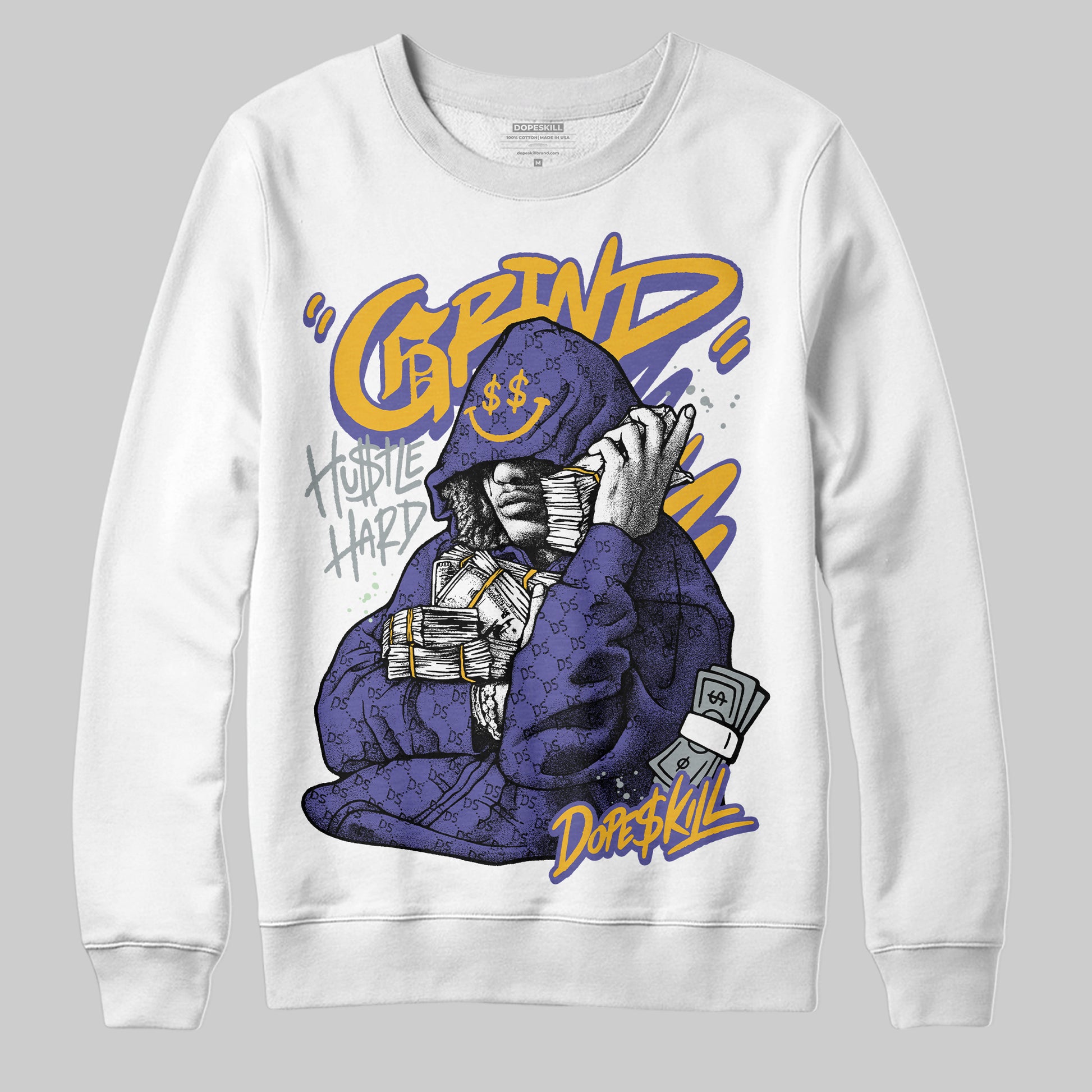 Jordan 4 Retro Lakers DopeSkill Sweatshirt Grind Pray Graphic Streetwear - White