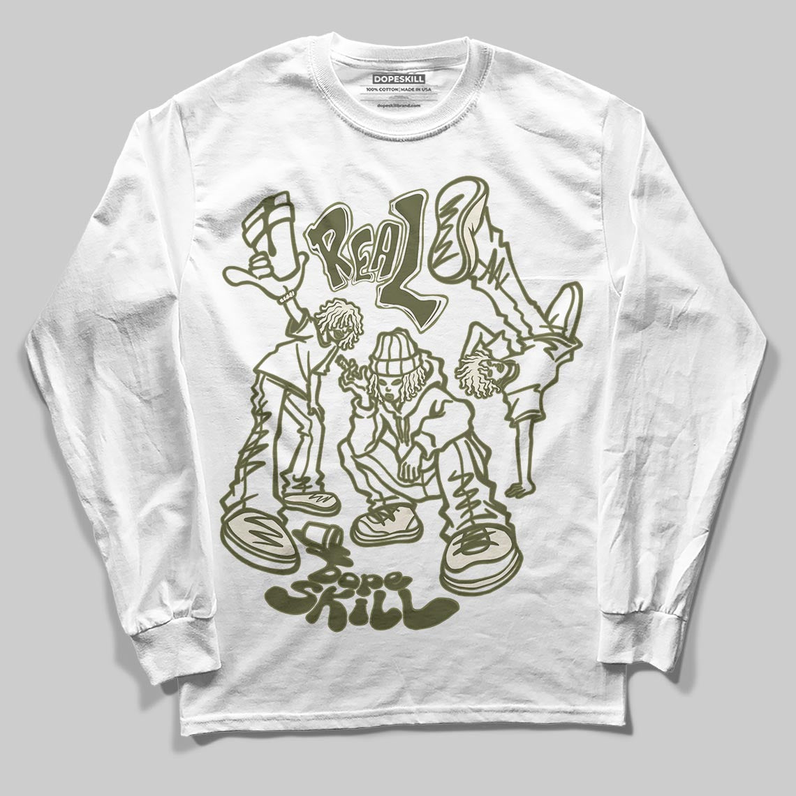 Jordan 3 “Medium Olive” aka “Family Affair” DopeSkill Long Sleeve T-Shirt Real Y2K Players Graphic Streetwear - White