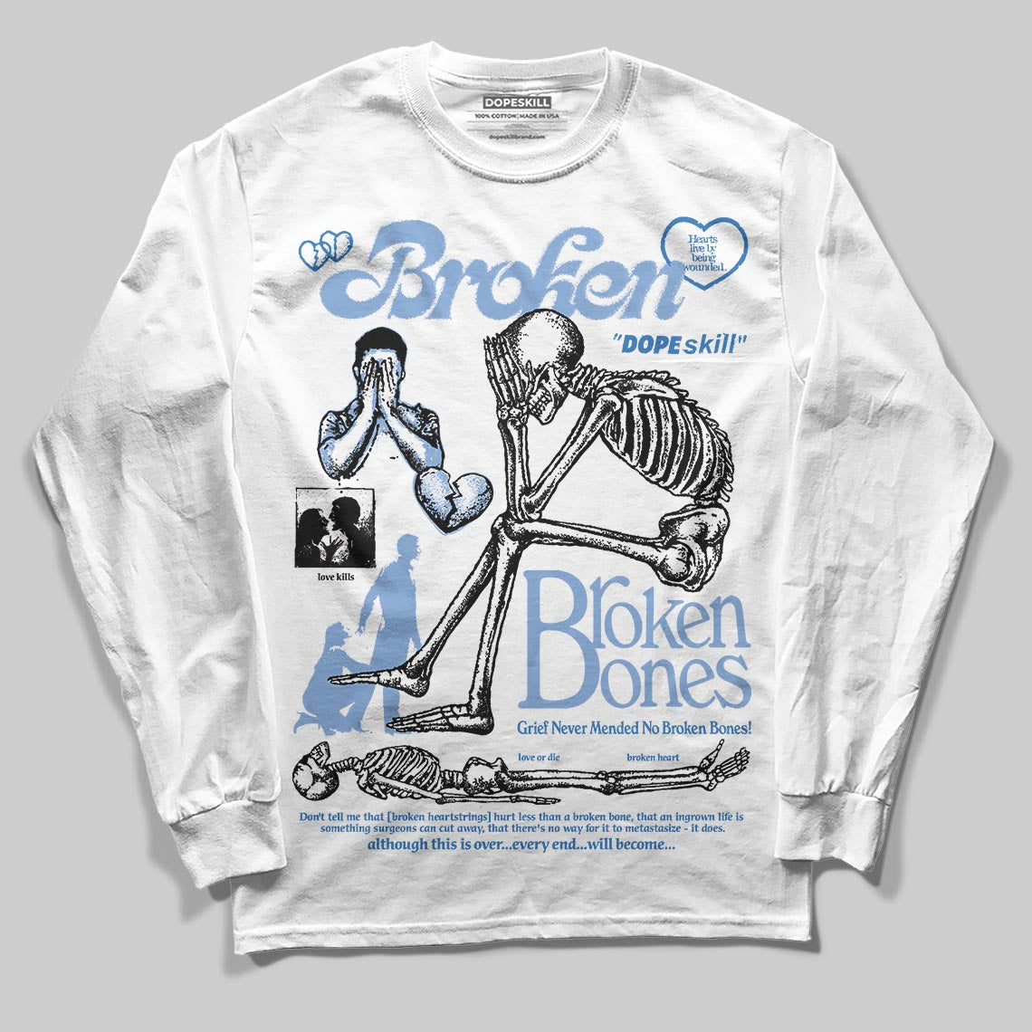 Jordan 4 WMNS 'Forget Me Not' DopeSkill Long Sleeve T-Shirt Broken Bones Graphic Streetwear - White