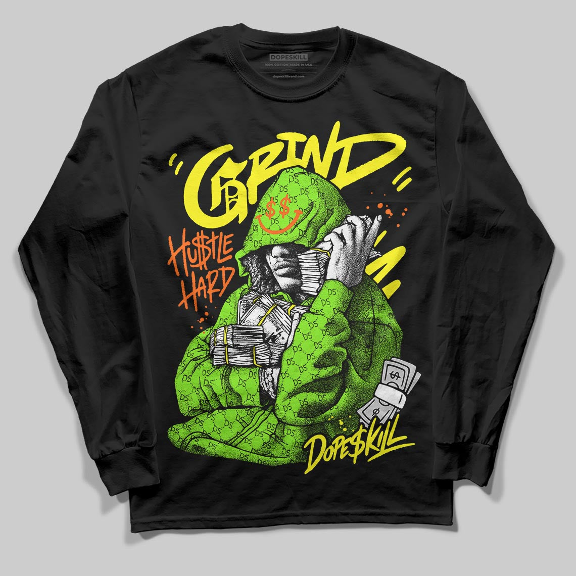 Neon Green Sneakers DopeSkill Long Sleeve T-Shirt Grind Pray Graphic Streetwear - Black