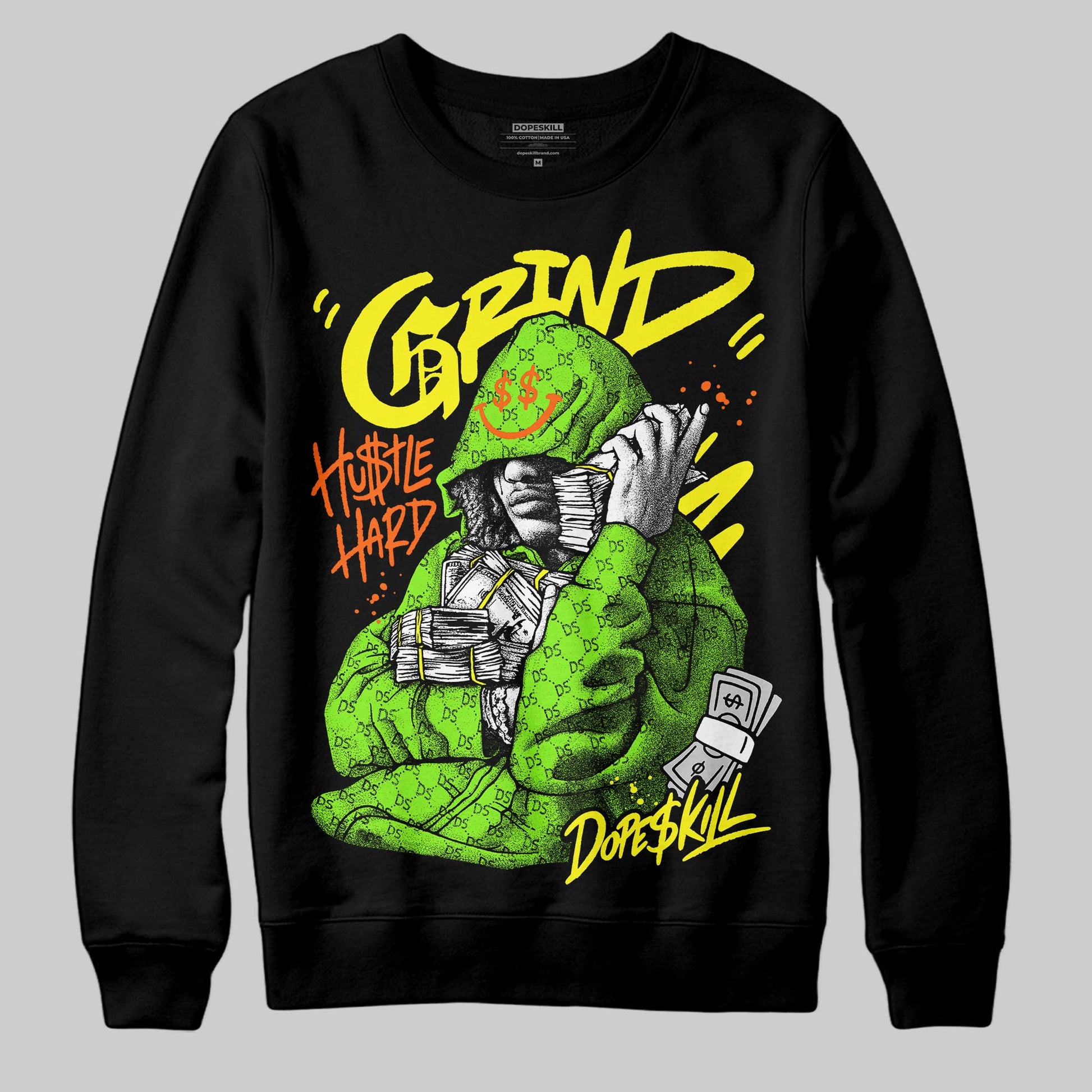 Neon Green Sneakers DopeSkill Sweatshirt Grind Pray Graphic Streetwear - Black