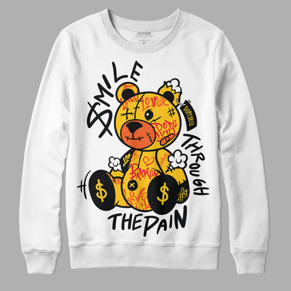 Yellow Sneakers DopeSkill Sweatshirt Smile Through The Pain Graphic Streetwear - White