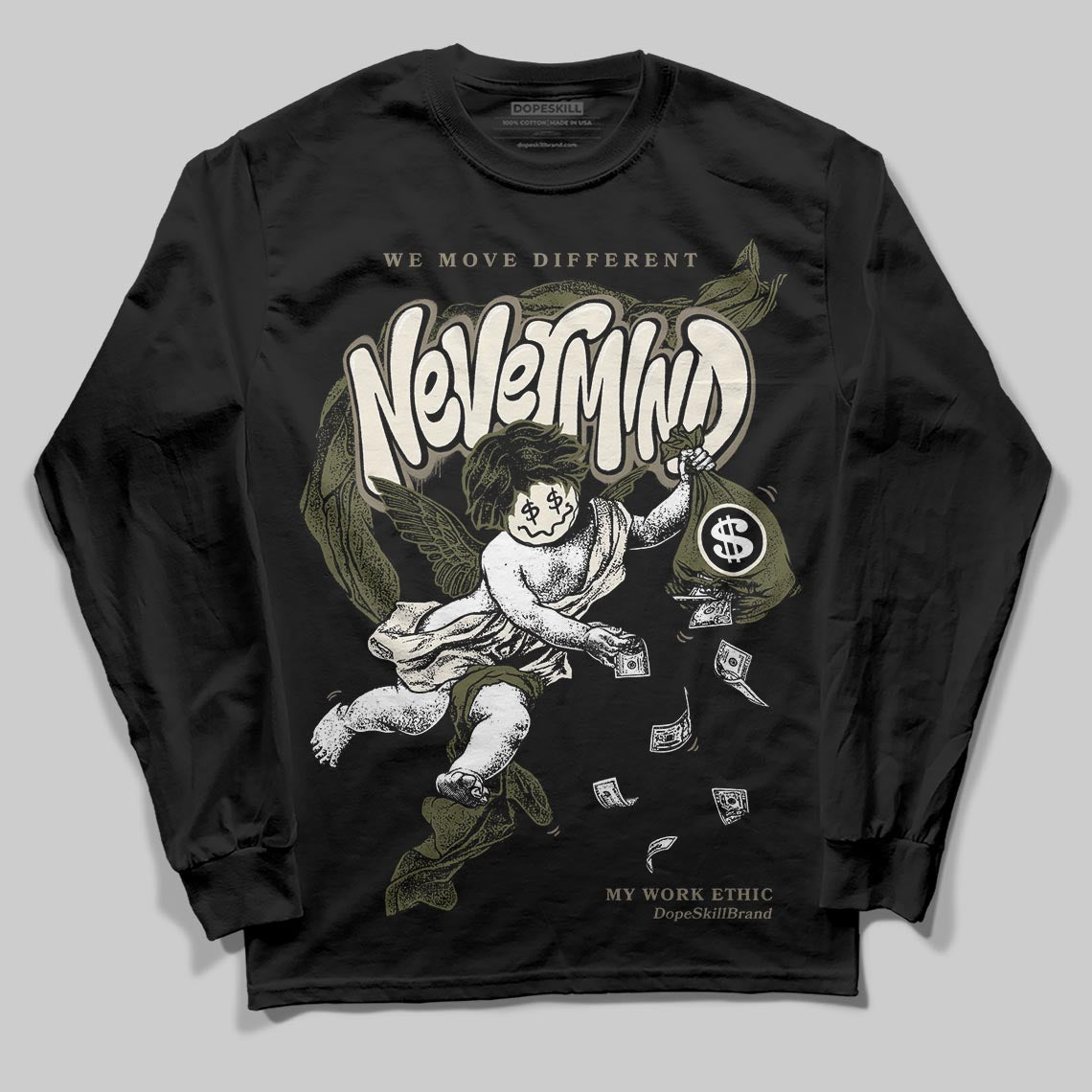 Jordan 3 “Medium Olive” aka “Family Affair” DopeSkill Long Sleeve T-Shirt Nevermind Graphic Streetwear - black