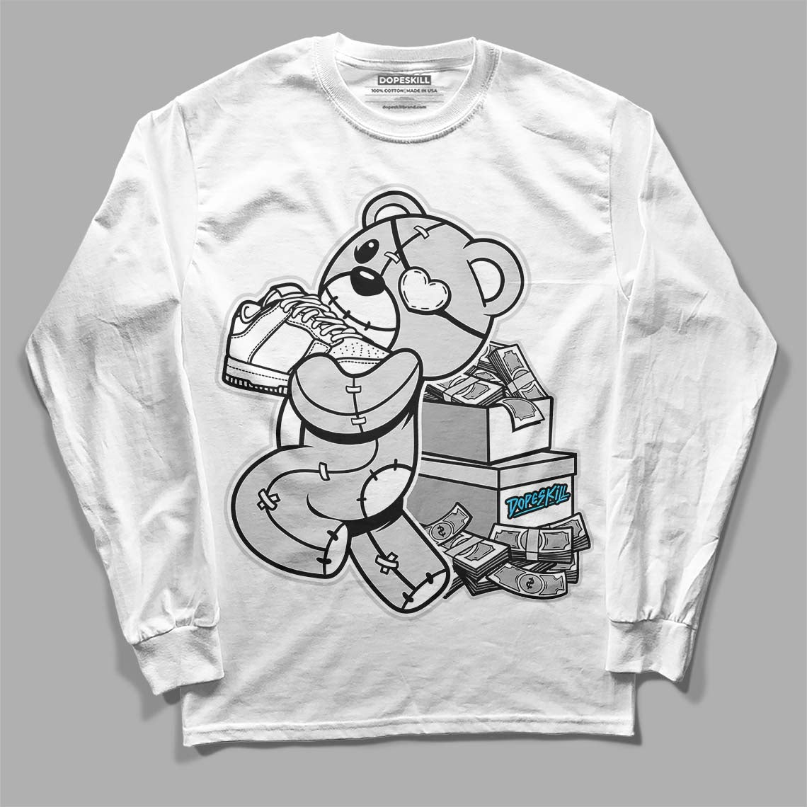 Dunk Low ‘Pure Platinum’ DopeSkill Long Sleeve T-Shirt Bear Steals Sneaker Graphic Streetwear - White