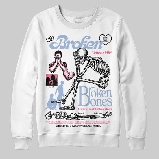 Jordan 3 GS “Denim/Pink Glow” DopeSkill Sweatshirt Broken Bones Graphic Streetwear - White 