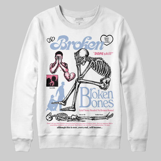 Jordan 3 GS “Denim/Pink Glow” DopeSkill Sweatshirt Broken Bones Graphic Streetwear - White 